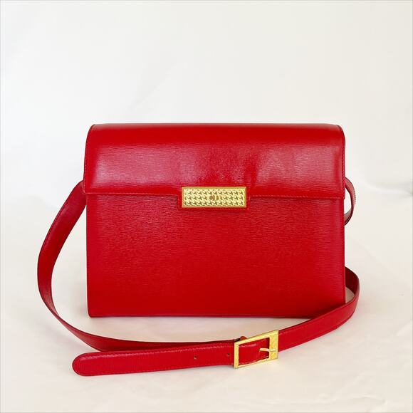 CHRISTIAN DIOR Vintage Houndstooth Hardware Red Leather Shoulder Bag - Picture 1 of 17